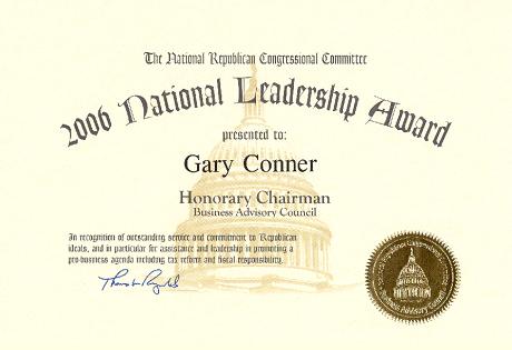 Gary Conner Named Honorary Chairman
of the Business Advisory Council by the 
National Republican Congressional Committee